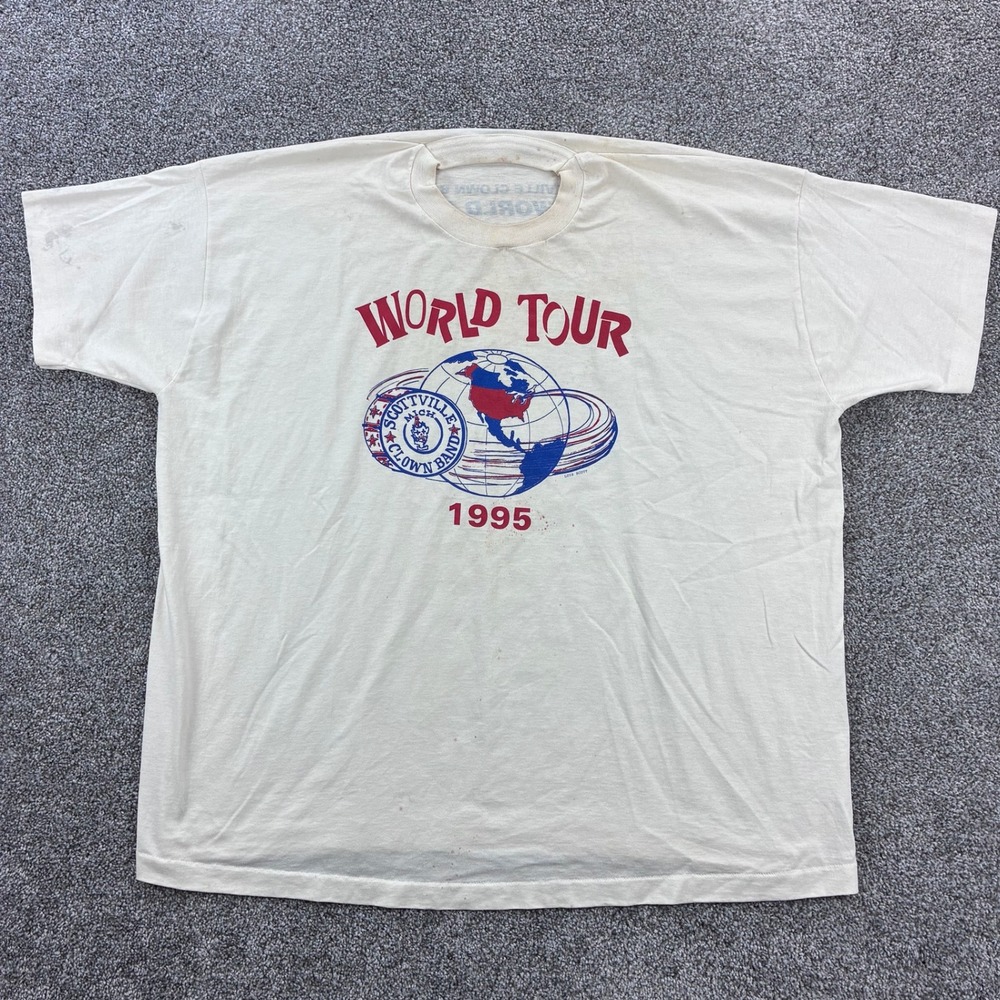 Vintage Scottville‎ Clown Band Shirt Mens 3XL White World Tour 1995 Dixieland